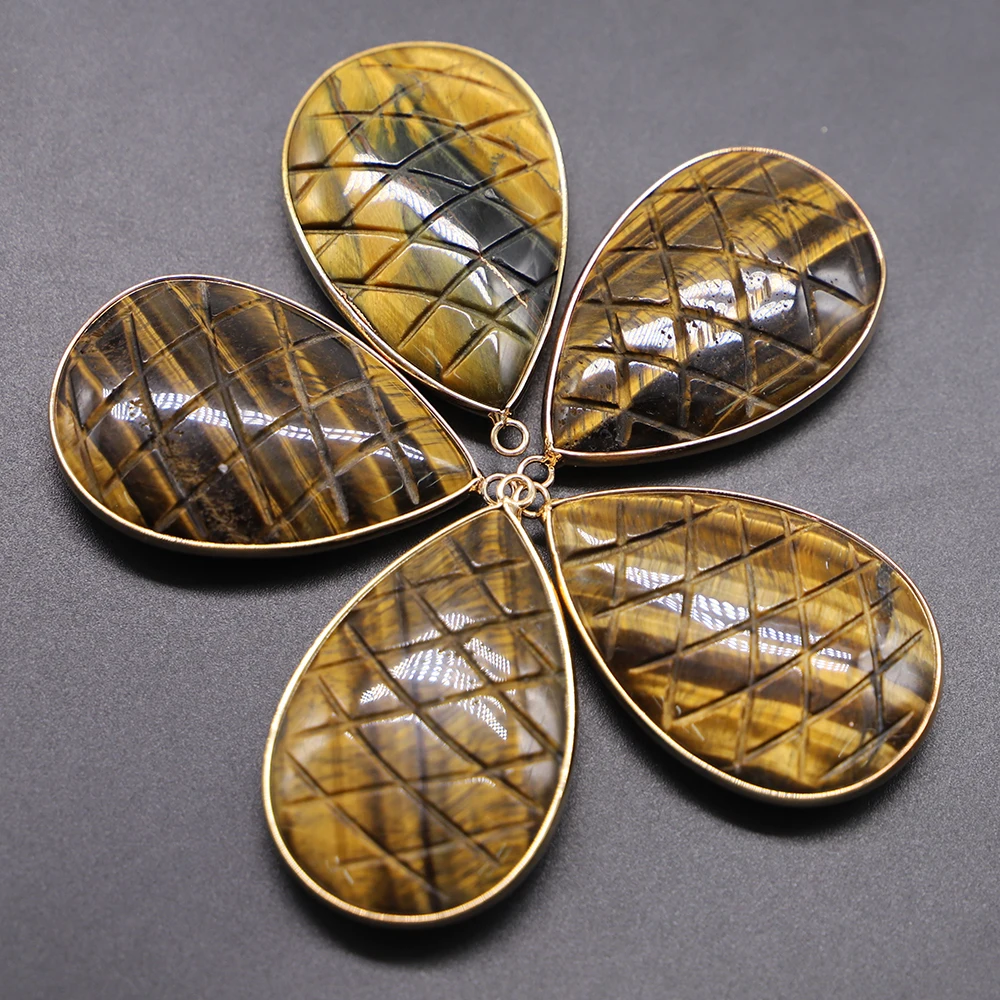 Charm Natural Tiger's Eye Stone Cut Bread Edge Pendants Water Drop Jewelry Handmade Earrings Necklace Accessories Wholesale 6Pcs