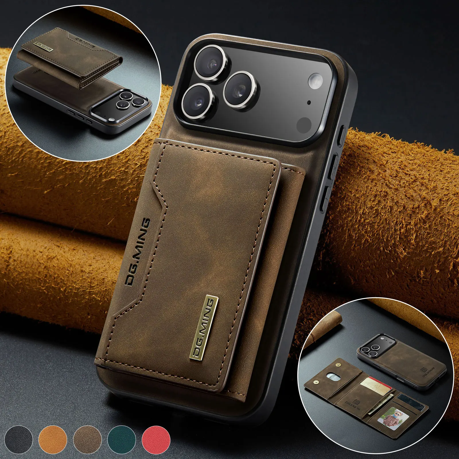 Funda tipo billetera de cuero magnética de lujo para iPhone 17 Pro Max iPhone17 soporte magnético para tarjetas y dinero
