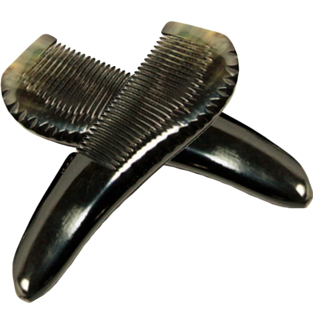 

2pcs Natural Ox Horn Comb Comfortable Scraping Comb Hair Massaging Tool Hair Accessory