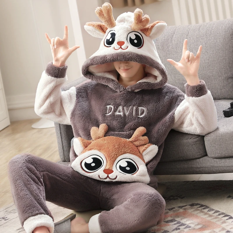 Conjunto de pijama de franela gruesa para mujer, ropa de dormir cálida para  el hogar, Tops y pantalones para parejas, Unisex, Invierno