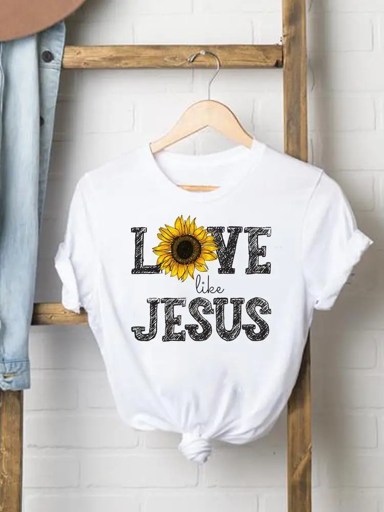 

Short Sleeve Faith Letter 90s Flower Ladies T-shirts Graphic Tee Clothing Summer Casual Women Fashion Female T Shirt Clothes