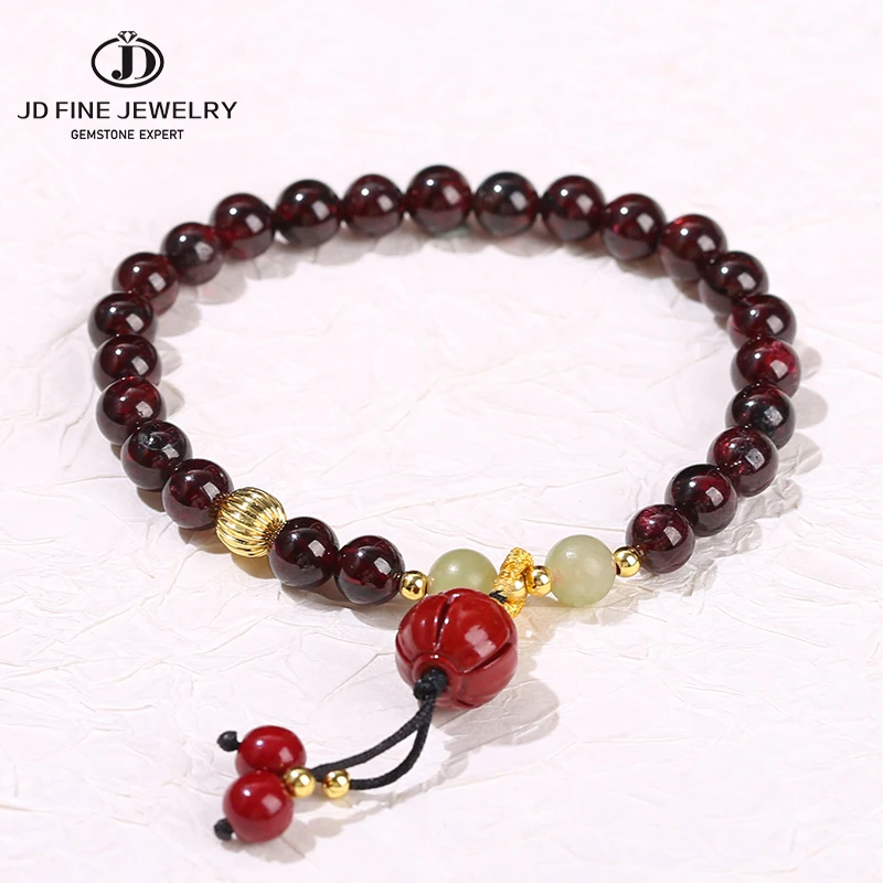 Jd Natural Garnet Green Jade Purple Cinabro Lotus Nappa Bracciali Donna Vintage Lucky Bead Stretch Bangles Gioielli Fidanzata