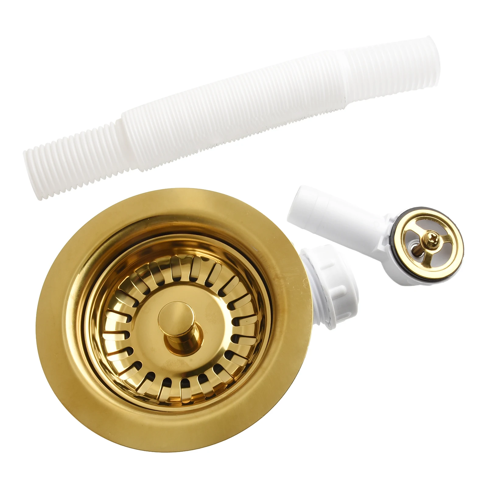 Drain Sink Downcomer 114MM Gold-Plated Strainer Overflow Anti Corrosion Stainless Steel Kitchen Strainer For Open Hole 86-95