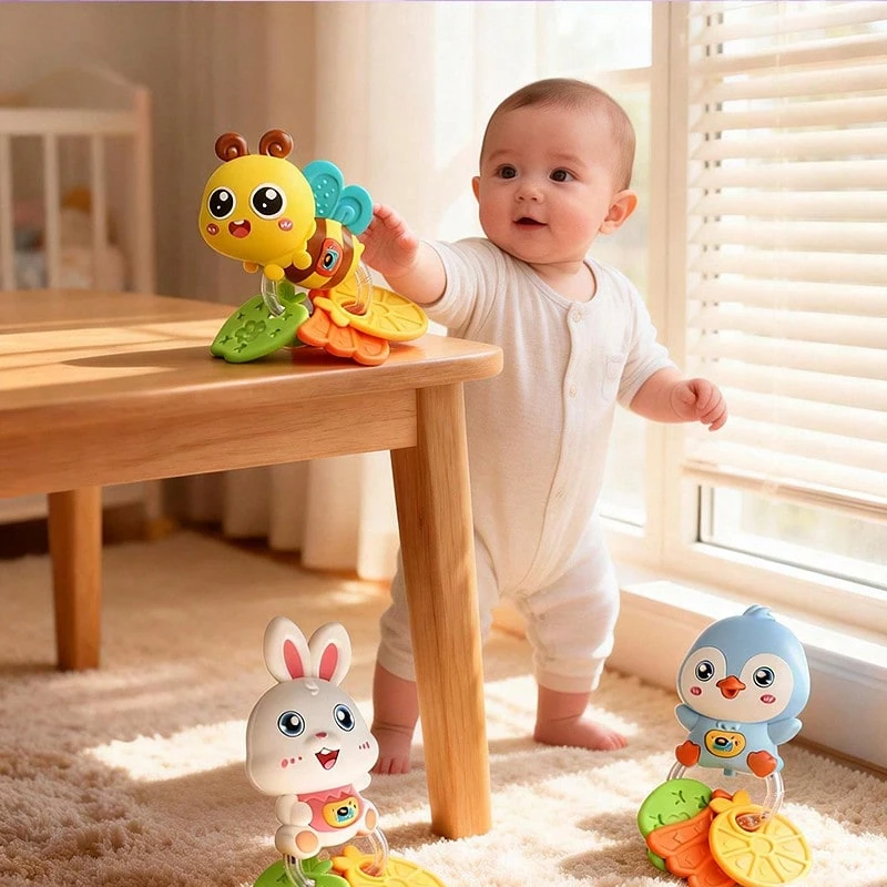 Baby Teething Rattle Toy, an Early Education Toy That Helps Develop Hand-Eye Coordination, Featuring Cute Cartoon Designs Like L - 3
