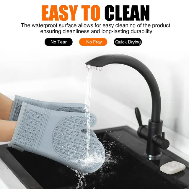 Silicone Oven Mitts, Heat Resistant 2 PCS Oven Mitts with Soft Cotton Lining, Non-Slip Grip Oven Glove, Kitchen Potholder BBQ 5