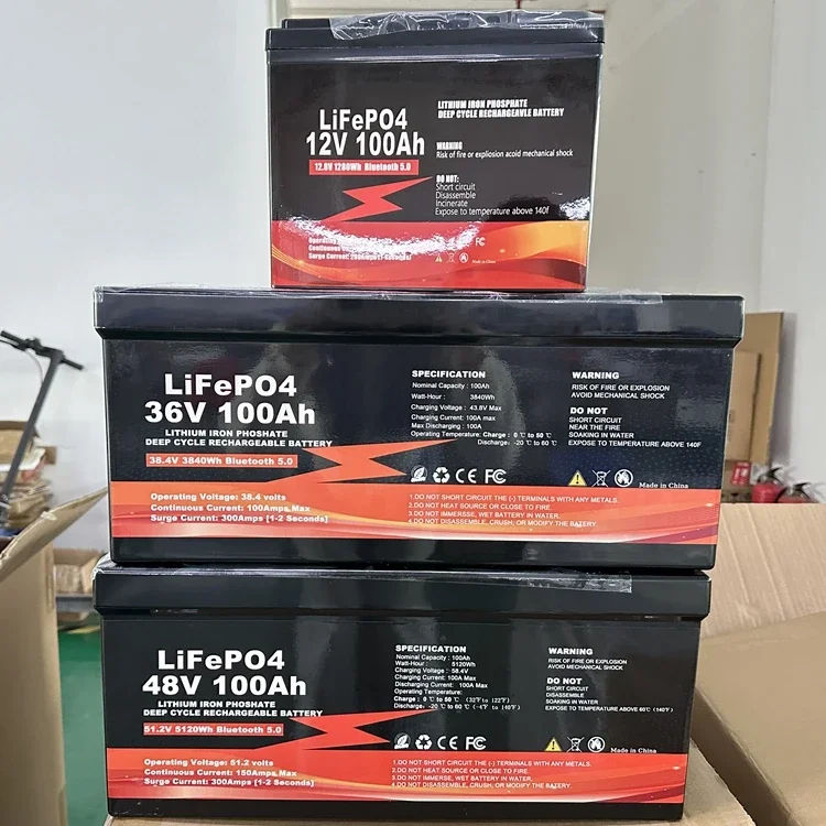 LiFePo4 Battery 12V 50AH 100Ah 200Ah 400Ah Bluetooth IP65 Waterproof Heating Balance Solar Battery