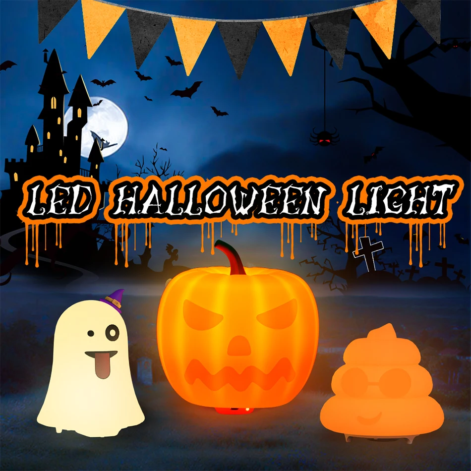 Description Picture 2 of itemLED Night Lights Silicone USB Rechargeable Table Lamp Bedroom Bedside Desktop Halloween Pumpkin Decoration Children Holiday Gift