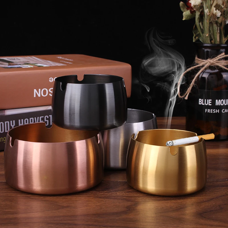 Cigarettes Ashtray Stainless Steel Round Shaped Decorative Tabletop Cigarettes Ash Holder For Home Bedroom Office Tabletop