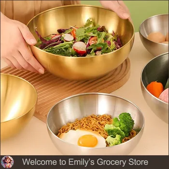 Insalatole in argento dorato di grande capacità in acciaio inossidabile coreano zuppa di riso noodle ramen ciotola stoviglie contenitori per alimenti utensili 1