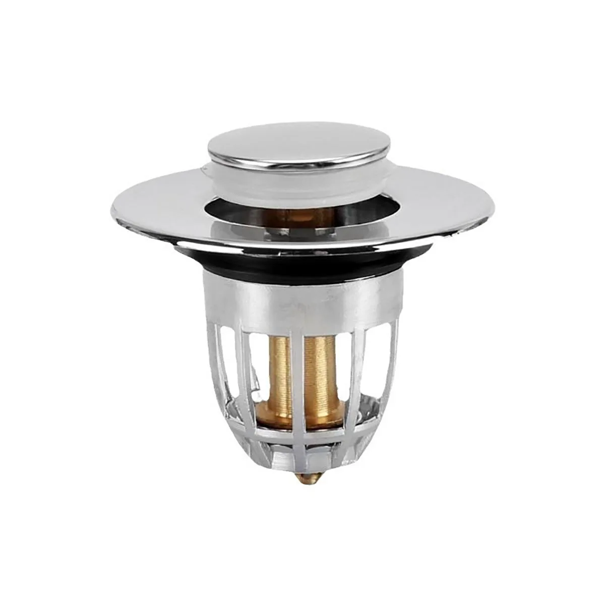 Universal Rebound Drain Plug Filter Basin Pop-up Chrome Sink Filter Hair Catcher Bathroom Sink Drain Stopper Easy Push Type