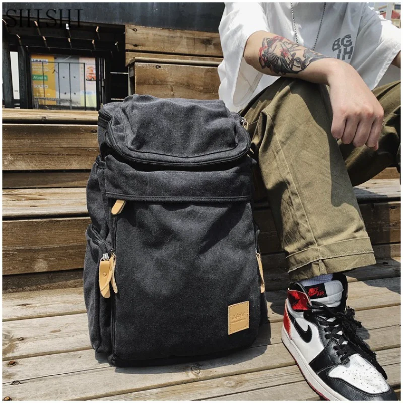 Korean style Canvas Men Women Backpack Casual Students School Bag For Boys Large Capacity Male Laptop Bag Travel Shoulder Bag