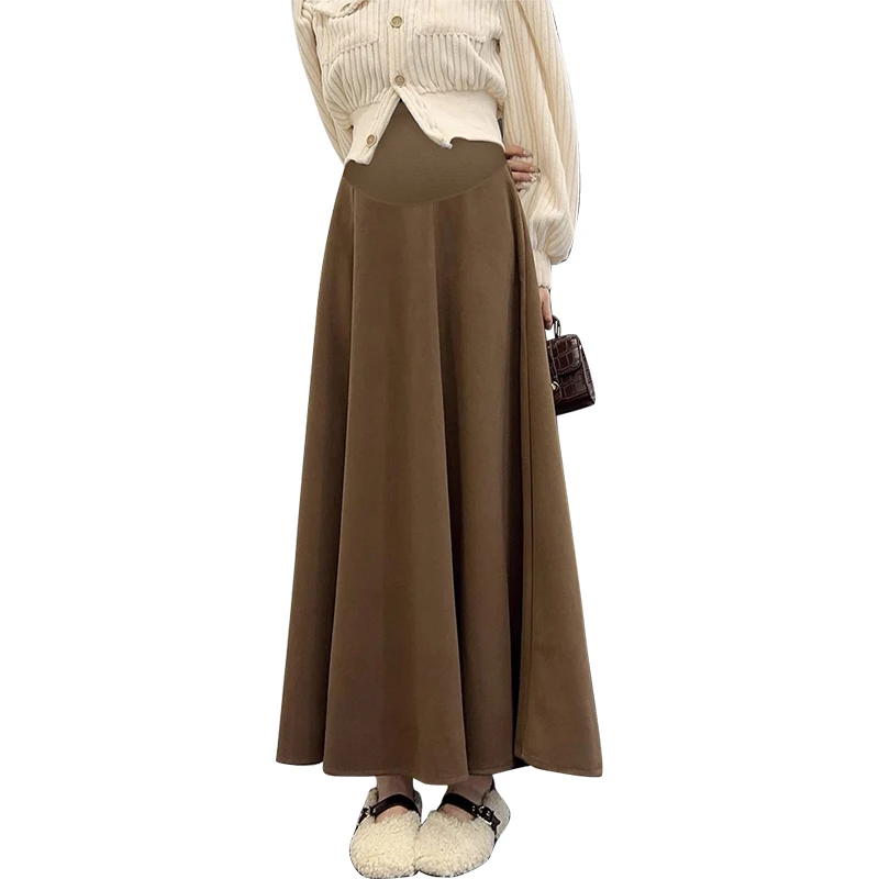 Dense Woolen Maternity Long Skirts Elegant A Line Big Bottoms Clothes for Pregnant Women Autumn Winter Pregnancy