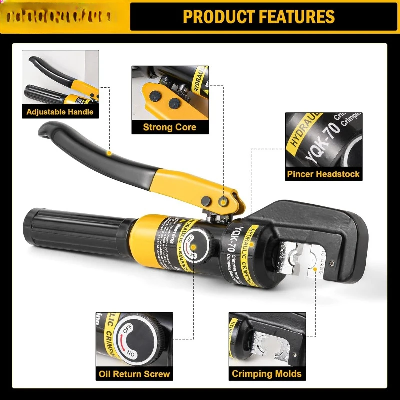 6 Ton Hydraulic Cable Lug Crimper Pliers 12 AWG to 2/0 AWG Hand Operated Hydraulic Crimping Tool Kit Wire Terminal 3