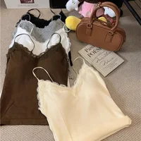 Sexy Lace Patchwork  Strap Women's Base Layer Pure Color ort Svel Vest Top Nylon Spandex Blend Autumn Winter Outfit