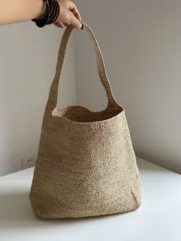 Borsa a Spalla Grande in Paglia Intrecciata a Mano, Borsa Tote Boho con Manici in Paglia, Borsa da Spiaggia Estiva Retrò, Borsa a Mano in Rattan Intrecciata