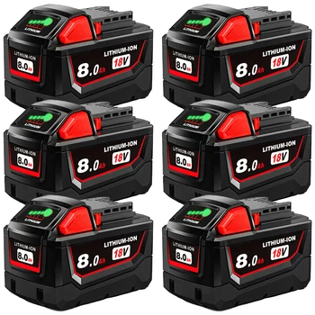 6 Pack 18V 8.0Ah Battery Replace For All Milwaukee M18 8000mAh Cordless Power Tools Lithium-Ion Battery Compatible With Milwauke