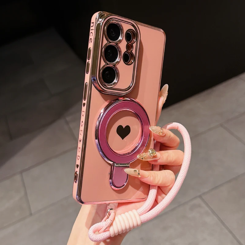 Electroplated Metal Magnetic Bracket Hanging Rope Phone Case
