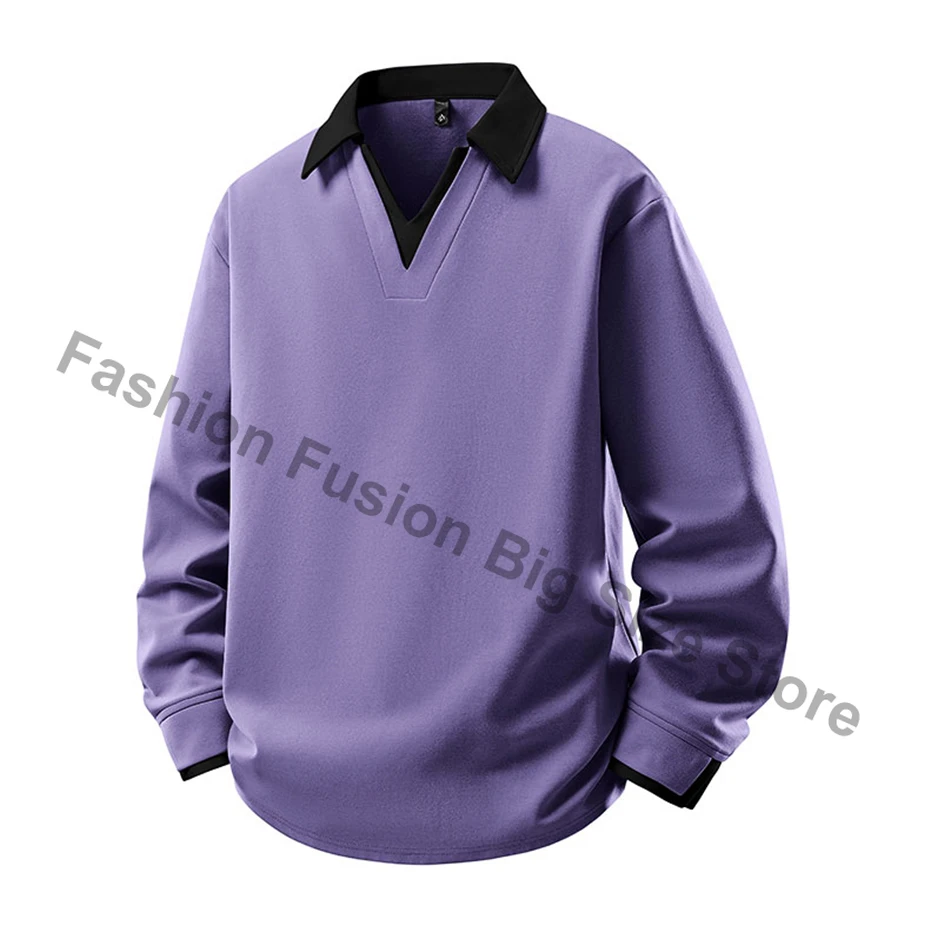 Big&Tall Männer Sweatshirt Jugend Mode Plus Größe Pullover V-ausschnitt Polo Sweatshirts Herbst Winter Lose Hohe Streetwear 6XL 7XL 8XL – Detail 6