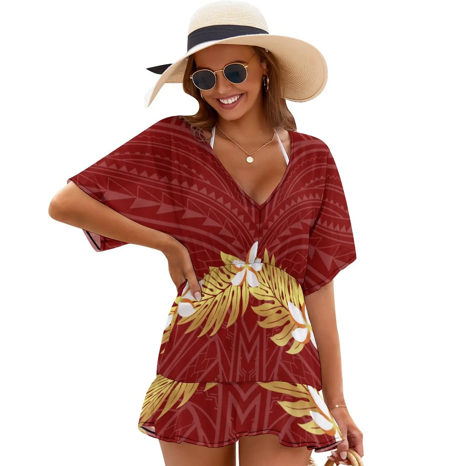 2023 Summer Polynesian Ladies Sexy Low-Cut Sarong Smock Gonna Beach Bikini Smock Gonna Protezione Solare Personalizzata