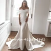 Vestidos De Novia Satin Mermaid Wedding Dresses with Detachable Train Classic Robes De Mariage Off the Shoulder Simple Trouwjurk 4