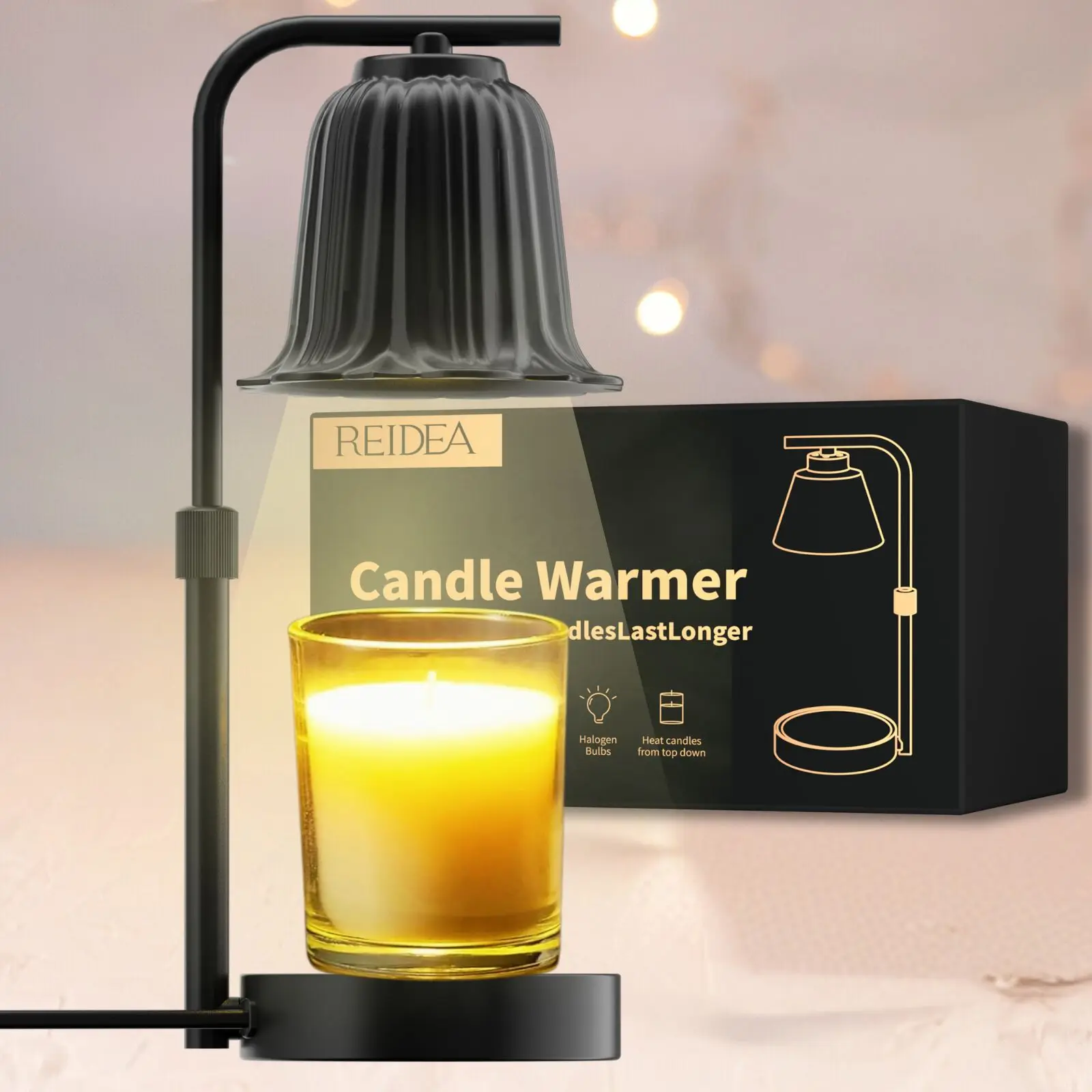 Candle Warmer Lamp Timer, 110V Dimmable Adjustable Height Wax Melt for Large 3 Wicks Scented Candles (Up to D-4/H-5.5 inches)