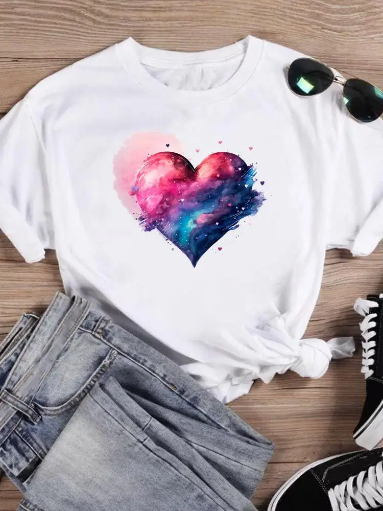 

Watercolor Cartoon 90s Cute Love Heart Graphic Tee Short Sleeve Fashion Female Print T Top Women Cartoon Shirt Clothing T-shirts