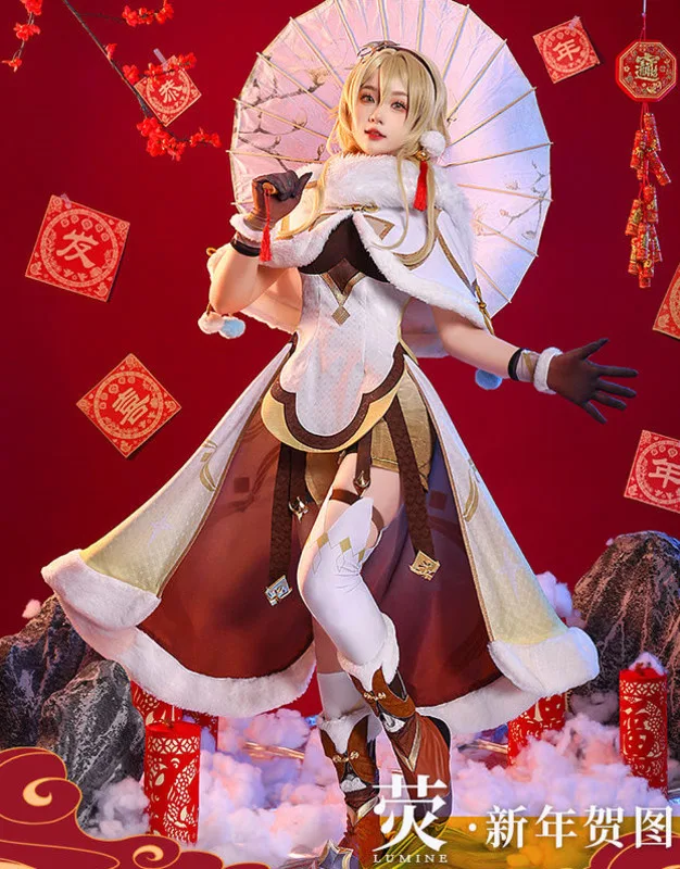 

Game:Genshin Impact Cosplay Lumine Traveler Cos Costume New Year's Greetings Traveler Animation Game Women's Wear