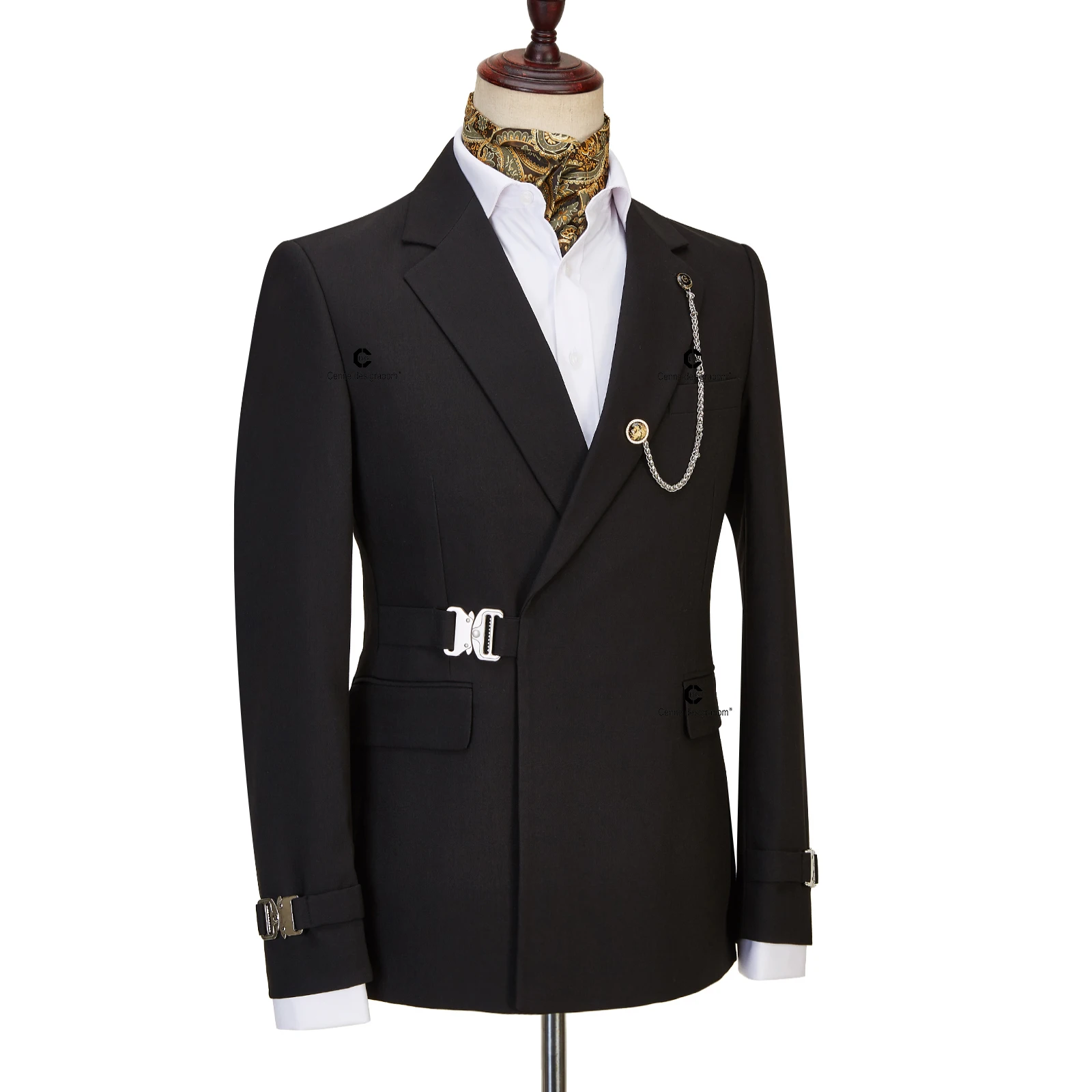 Men Suits 2 Piece Tailor-Made with Metal Side Release Buckle