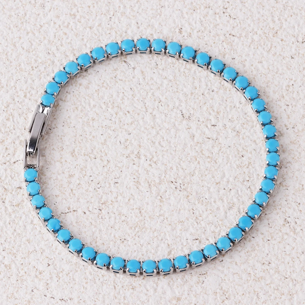 Neue Blau Türkis 3mm CZ 1 Reihe Tennis Kette Halskette Hip Hop Iced Out Naturstein Halsband Schmuck Gold farbe Für Frauen Männer – Detail 7