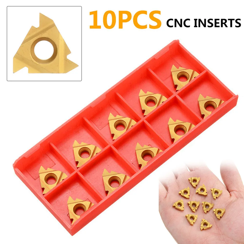 

10pcs 16mm Indexable Inserts Blades Golden 16ER AG60 External Thread Carbide Inserts Blade Lathe Turning Tools