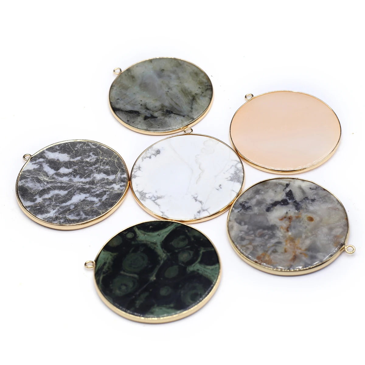 

Natural Semi-Precious Stones Random Colour Round Shape Pendant With Golden Edge for DIY Jewelry Making Handmade Earring Necklace