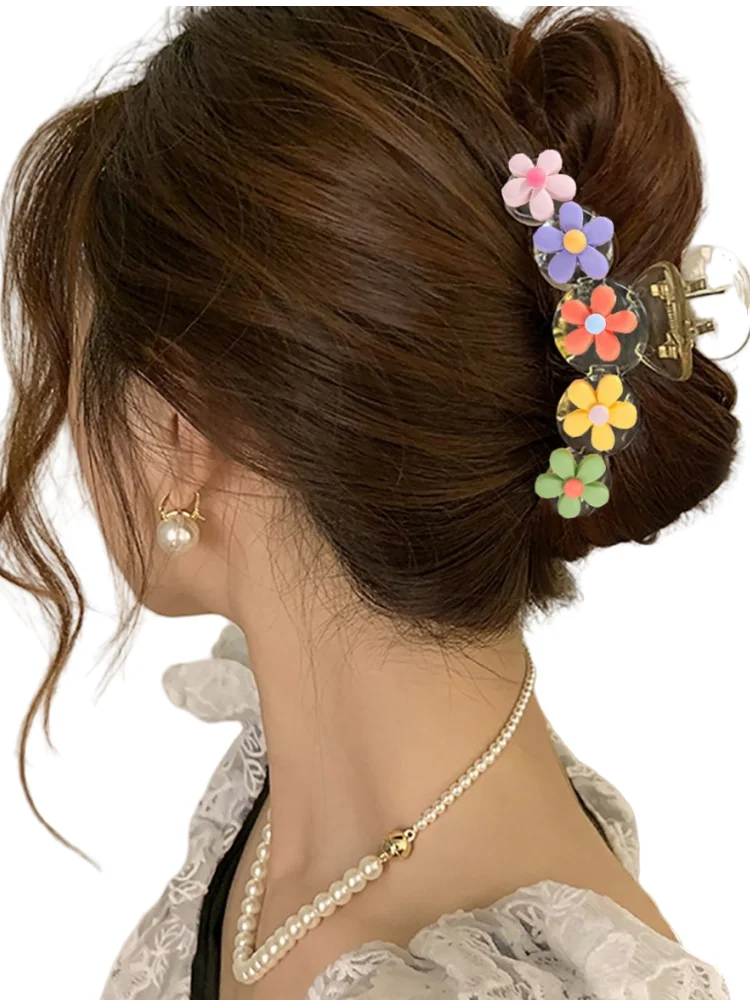 1 Stück Mehrfarbiger kleiner Blumen-Haarklammer, super süße Haifischklammer, Frühling und Sommer, neue Haaraccessoires für Damen, für den Hinterkopf – Detail 7