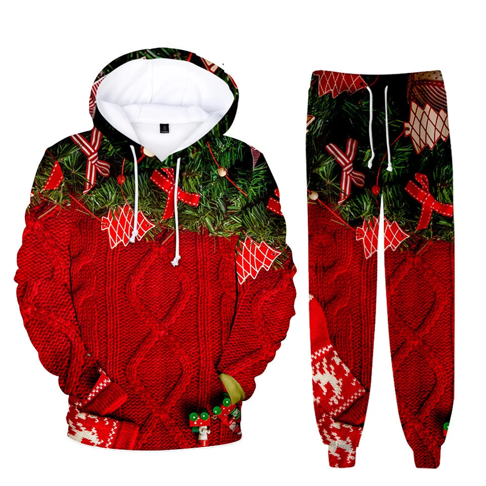 Autumn Mens 3D Print Hoodies Sweatpants Tracksuit