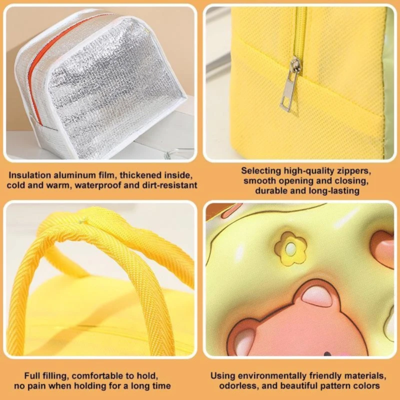 Cartoon Insulated Lunch Box Bag Handheld Bento Bag 3D Lunch Insulation Bag Aluminum Foil Thick Lunch Box Bag Cute Bunny for Girl 5
