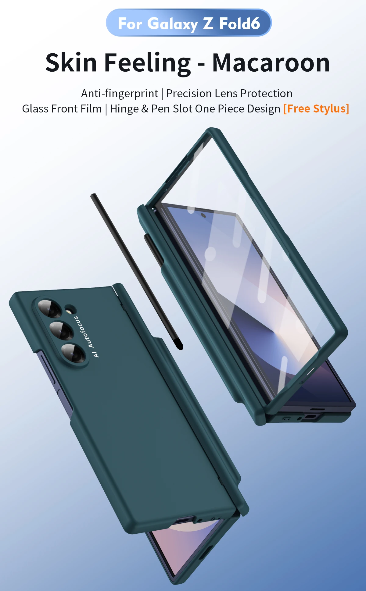 Macaron-stil frostat hårt PC-skal för Samsung Galaxy Z Fold 6 5 4 3 2 med glasskärmskydd med pekpenna_voghion.com
