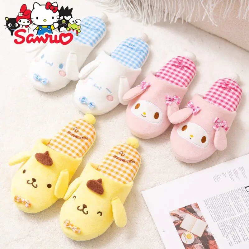 Sanrio Melody Kuromi Hello Kitty Cinnamoroll Pochacco Cartoon Home Winter Slipper Indoor Non-slip Toe Home Shoes Warm Home Shoes