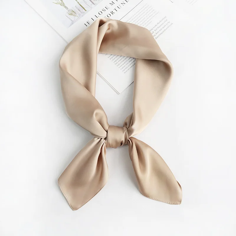2024 Luxury Brand Silk Square Plaid Scarf Women Solid Neck Hair Tie Band Soft work neckerchife  Hijab Head Female Foulard 3