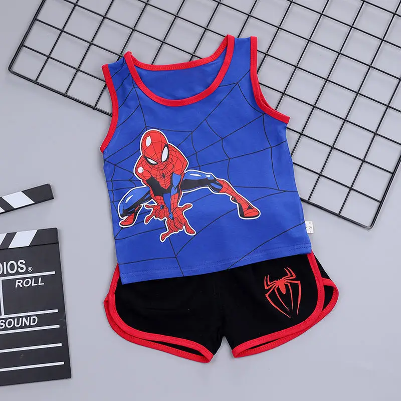 Kids Clothes Sets Kids Baby Boys Summer Clothes Sets Infant Kids Cartoon Spiderman CottonT-shirt Vest+Shorts 2Pcs Suit Children's Wear 2-7Y