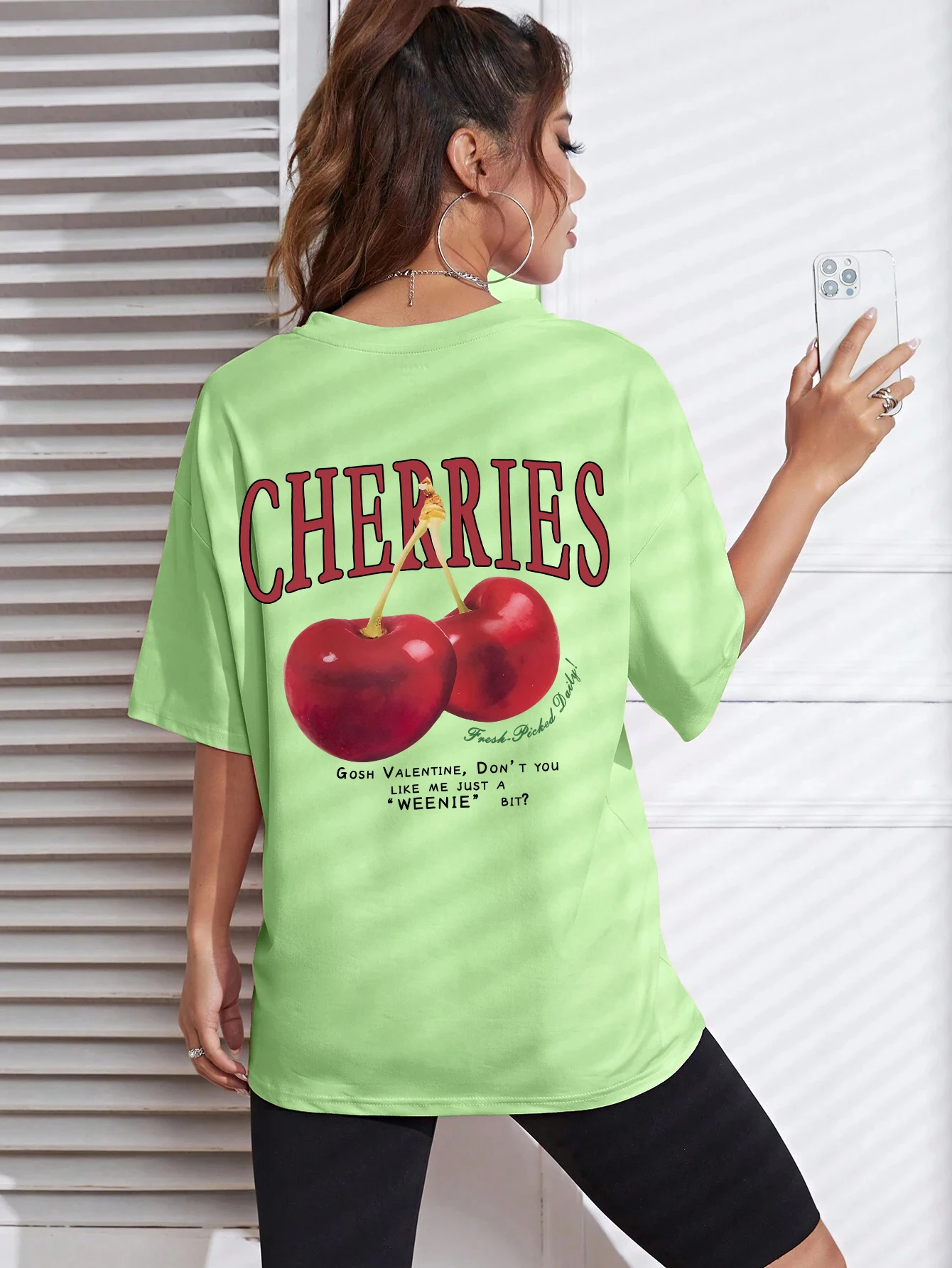 Zomerse ronde hals top met print, modieus, casual, schattig, korte