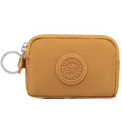 Compact Waterproof Double Layer Women's Wallet with Keychain and Nylon Zipper (Yellow)