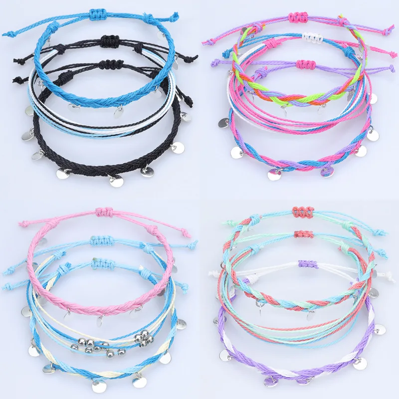 Summer String Ankle Bracelets Rope Anklets Braided Beach Boho Coin ...