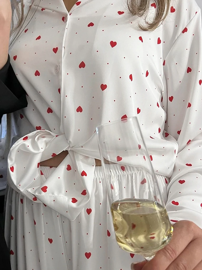 Marthaqiqi Printing Ladies Sleepwear Suit Long Sleeve Nightgowns Sexy Turn-Down Collar Pajamas Pants Casual Women'S Nightie Set