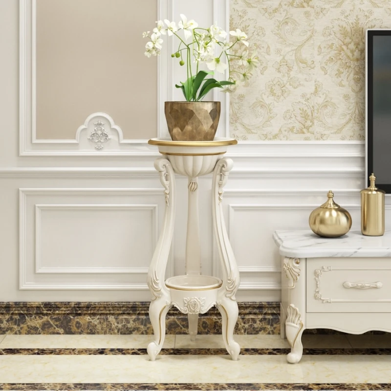 Flower stand Balcony flower pot shelf Multi-layer living room flower stand Floor shelf White imitation solid wood pot