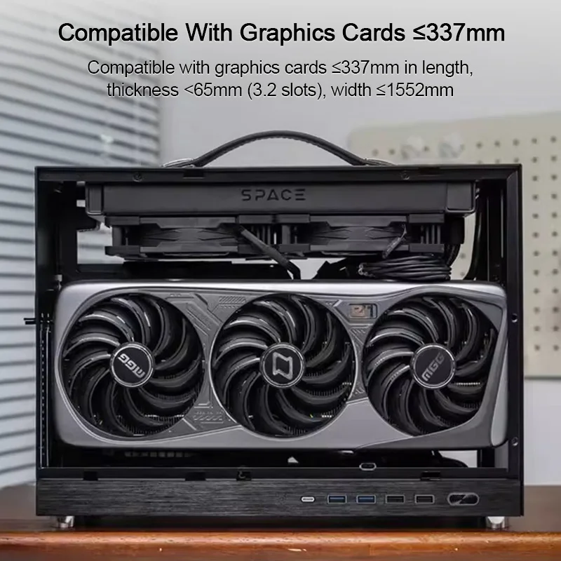 ITX 케이스 휴대용 미니 ITX 섀시 240mm 라디에이터 수냉식 337mm GPU PCIe 3 슬롯 핸들 야외 출장 여행용