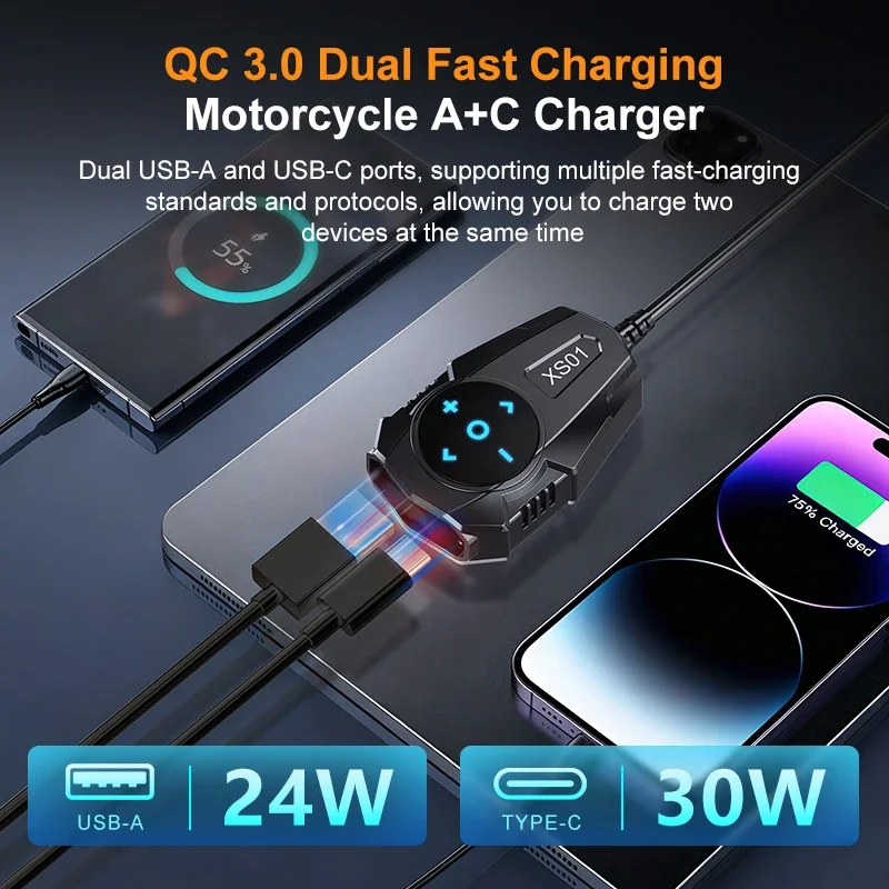 Caricatore USB per Moto 24W USB-A 30W Tipo C Ricarica Rapida IP67 Impermeabile con Supporto per Manubrio Caricatore Digitale per Telefono - Image 4