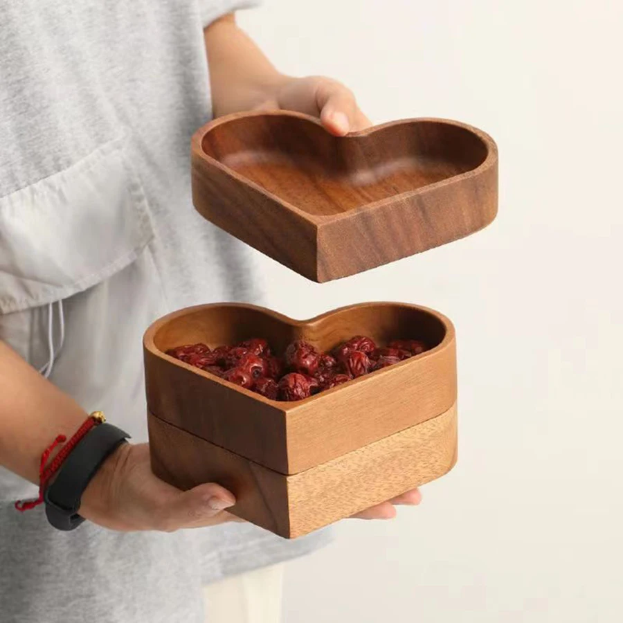 Heart Shaped Wood Serving Platters and Trays Wooden Fruit Plate Smooth Textured Elegant Wood Serving Tray for Snack Fruit Nut 6