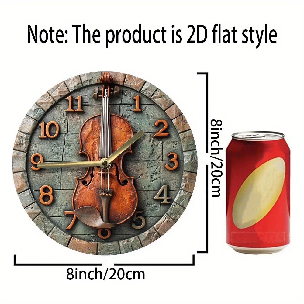 Wooden Wall Clock with Violin Design, Ideal for Home & Office Decoration, Requires AA Batteries 2