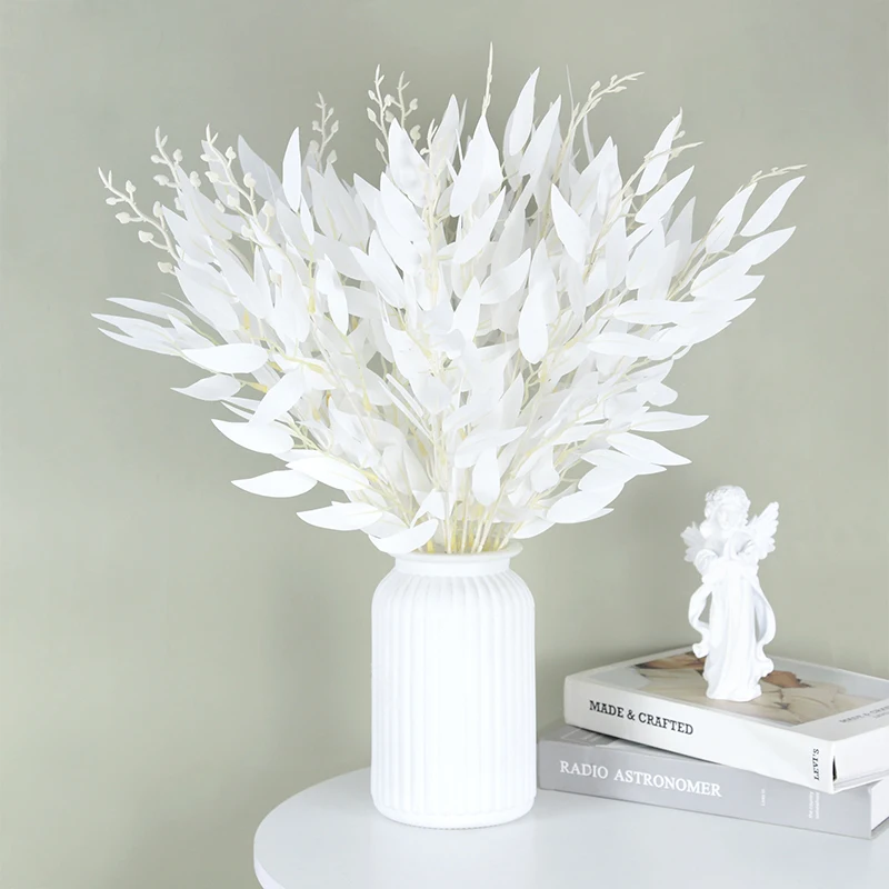BREWEL 3 Stks Faux Groen Stengels Takken voor Vaas Nep Bamboe Groene Bladeren Kunstplant Tak voor Bruiloft Boeket Centerpiece Bloemstuk Thuis Kerst Decor, 63,5 cm