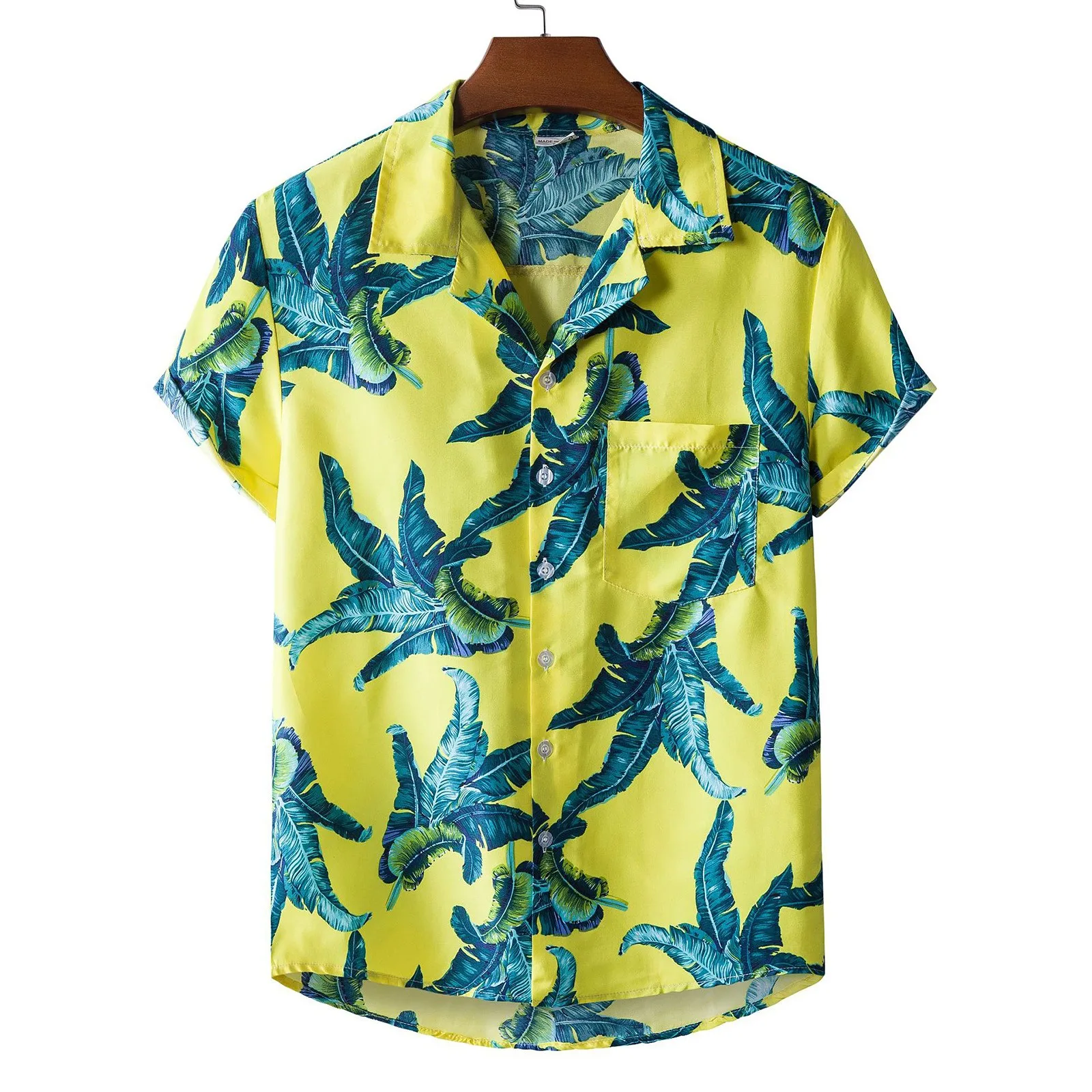 Men'S Stylis Hawaiian Shirts Vintage Plant Print Short Sleeve Top Shirts Classic Lapel Button Blouses Aloha Leisure Beachwear