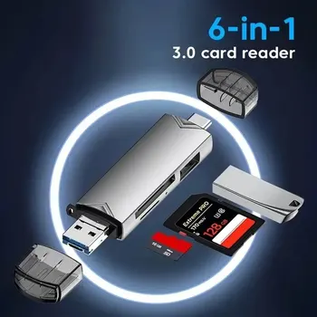 다기능 USB 3.0 카드 리더, U 디스크 타입 C, 마이크로 USB, Tf, Sd 플래시 드라이브, 메모리 카드 읽기 어댑터, 전화 액세서리, 6 in 1 상품 이미지